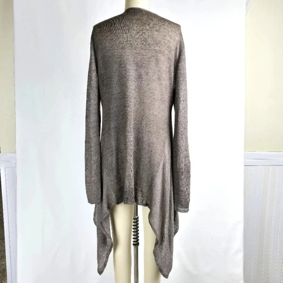 Eileen Fisher 100% Linen Lagenlook Flowy Cardigan Sweater Sharkbite Hem Brown M - Picture 2 of 16
